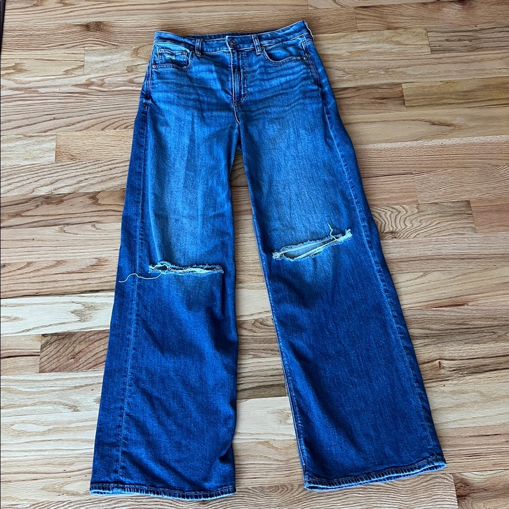 American Eagle Outfitters dreamy drape wide leg high rise Jeans 8 Long